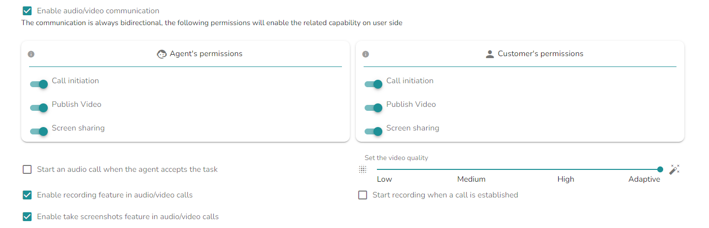 Audio/video configuration for chat queue